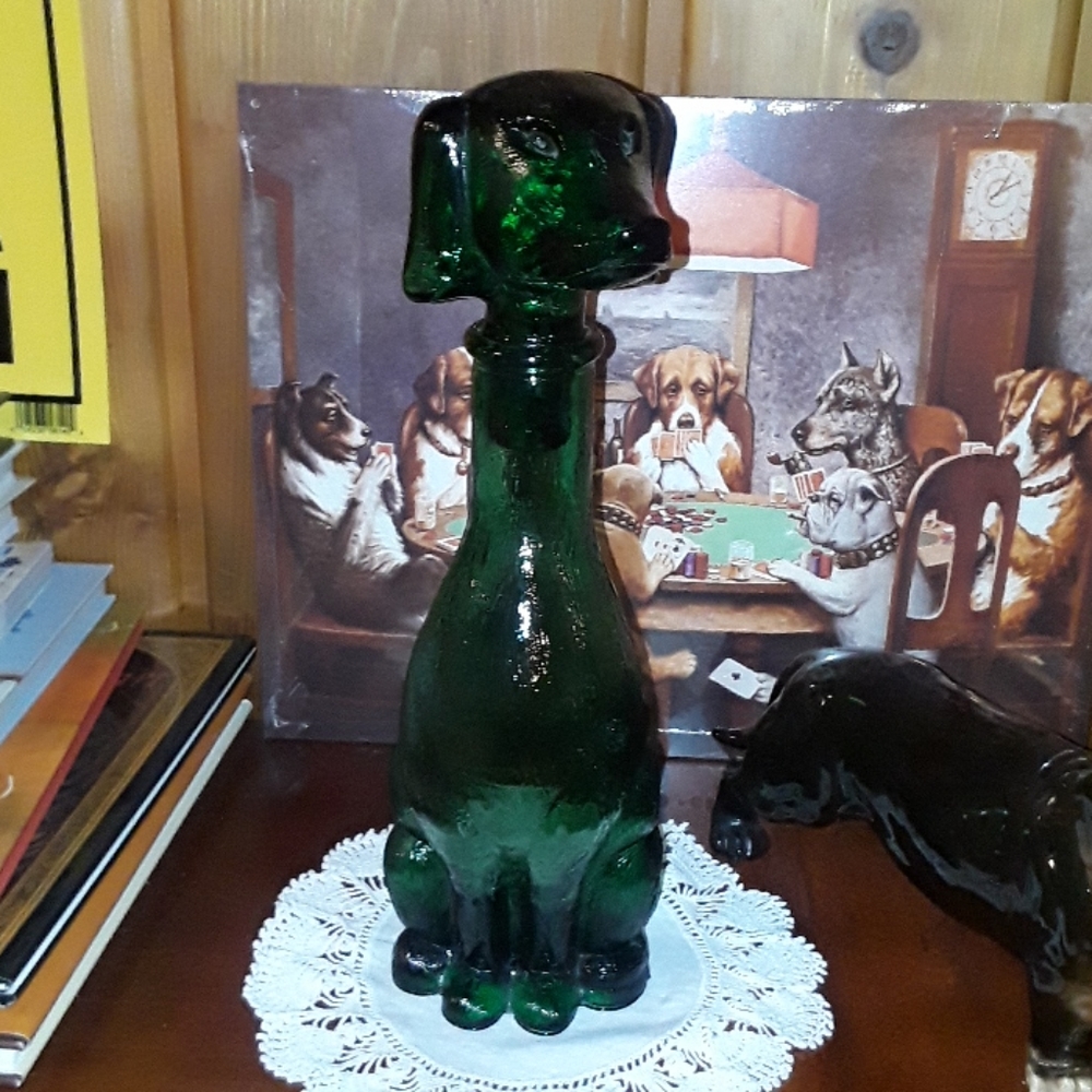 Dachshund green glass decanyer